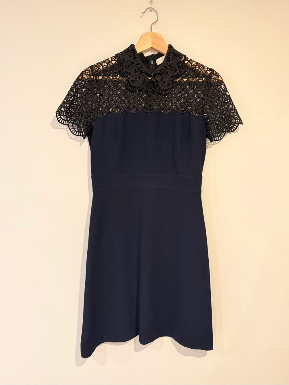 Sandro Embellished Lace Collar Navy Dress - Iberia Dress - Size 38